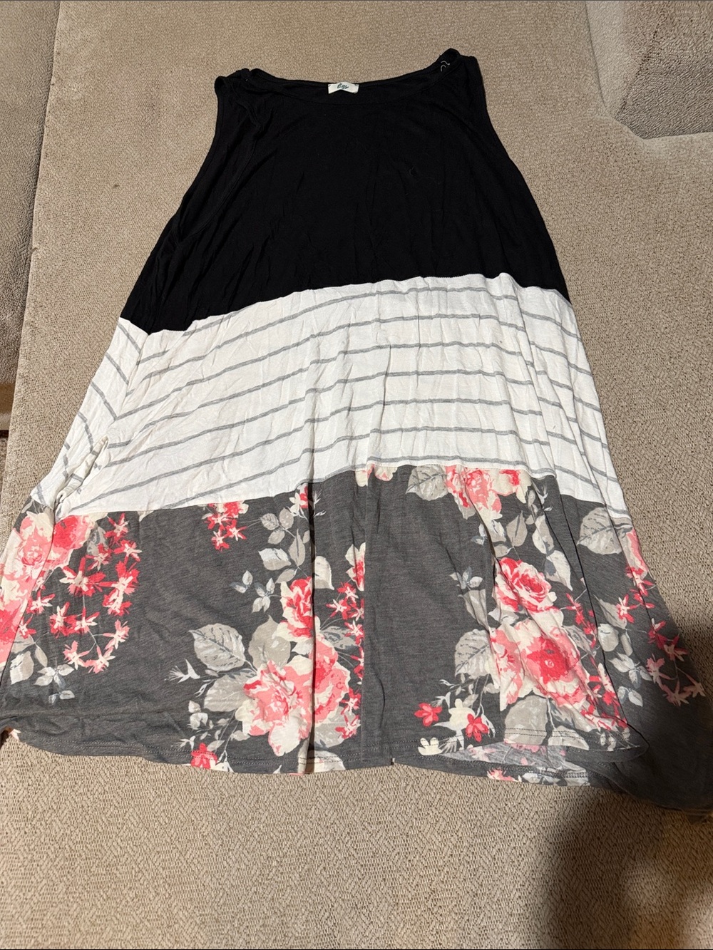 Black, White & Floral Maxi Dress with Coral Accents